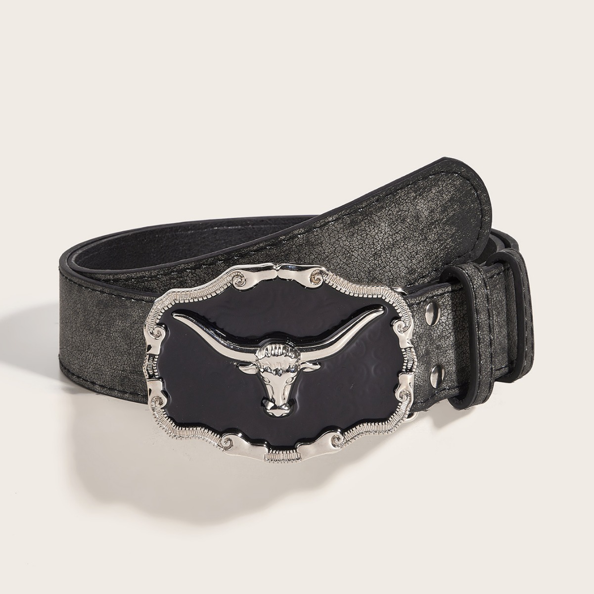 Retro Domineering Epoxy Cattle Head Buckle Belt