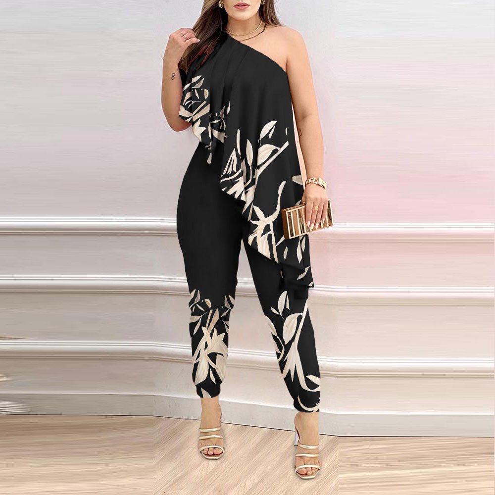 Printed One-Shoulder Ruffled Jumpsuit - Image 5