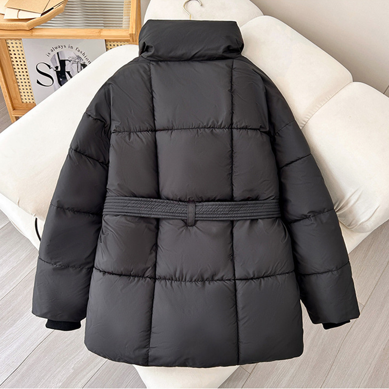 Plaid Sewing Lapel Coat With Lace-up Design - Image 4