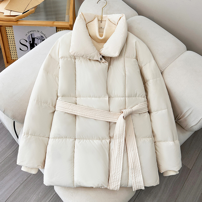 Plaid Sewing Lapel Coat With Lace-up Design - Image 10