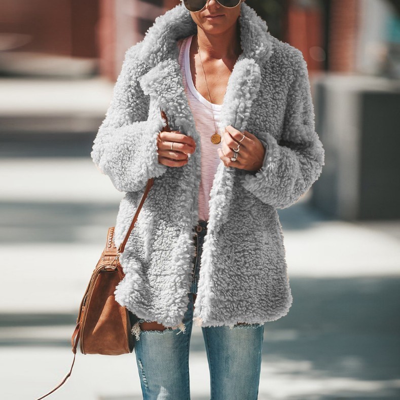Lapel Fluffy Furry Faux Fur Overcoat