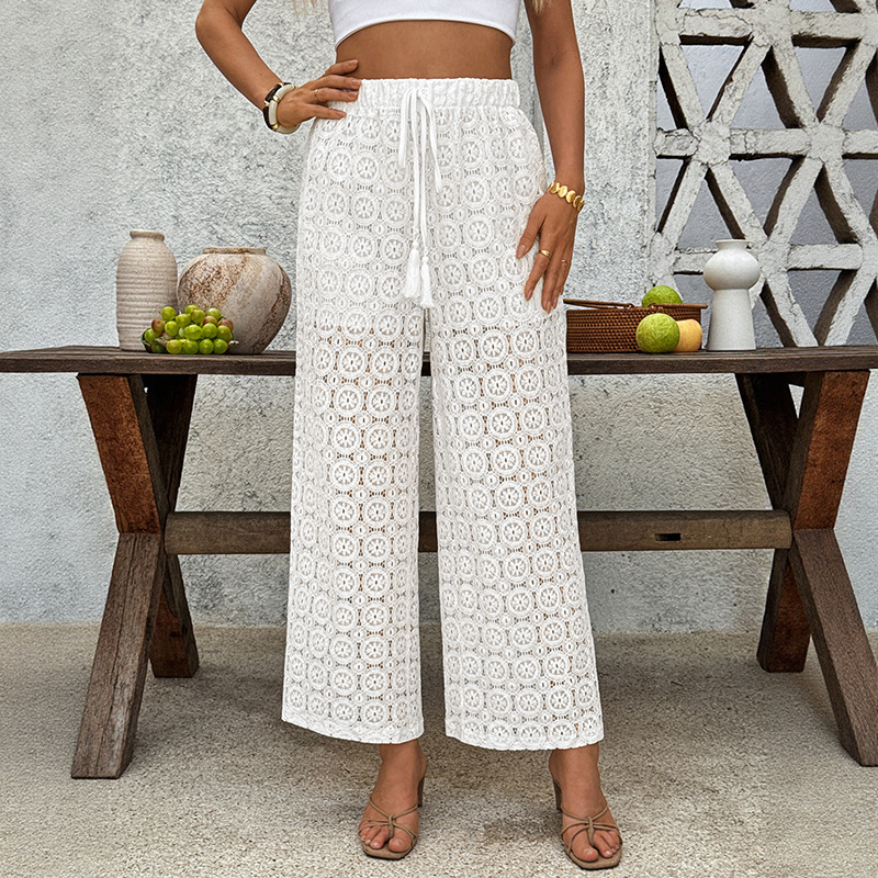 See-through Straight-leg Lace Trousers