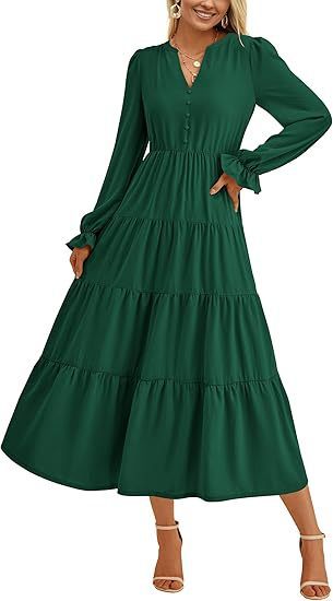 Flowy Long Layered Ruffled Dress - Image 5