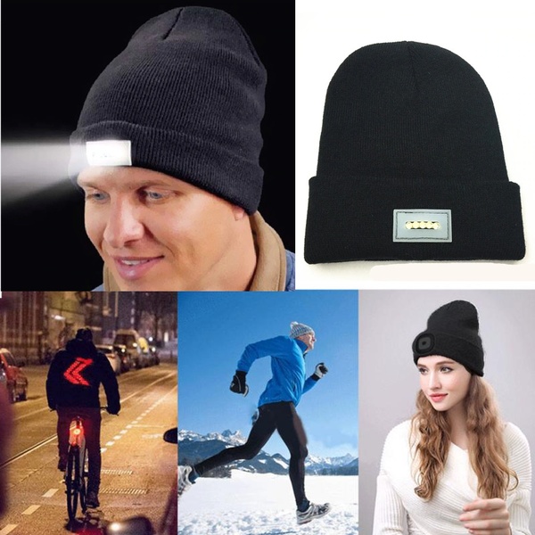 LED Headlamp Glowing Warm Knit Hat