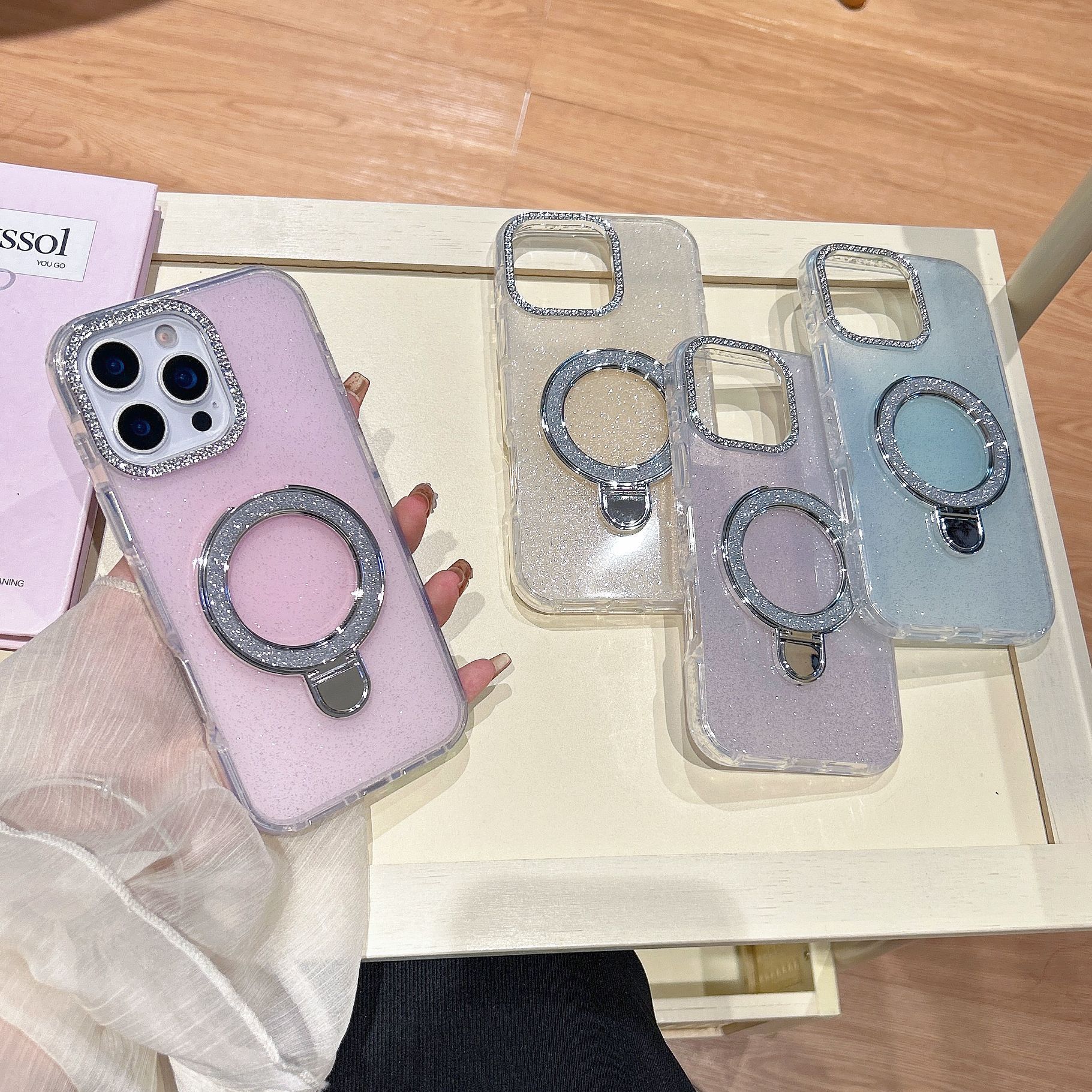 Epoxy Gradient Glitter With Rotating Bracket Mobile Phone Cases - Image 6