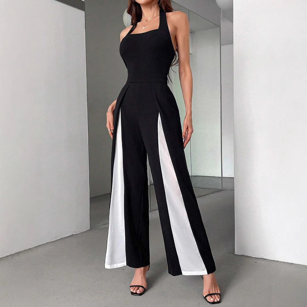 Black And White Color Straight Halter Jumpsuit - Image 5