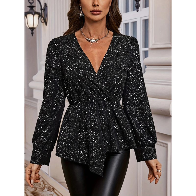 Sparkly Tops Shiny Long Sleeve Blouse - Image 2