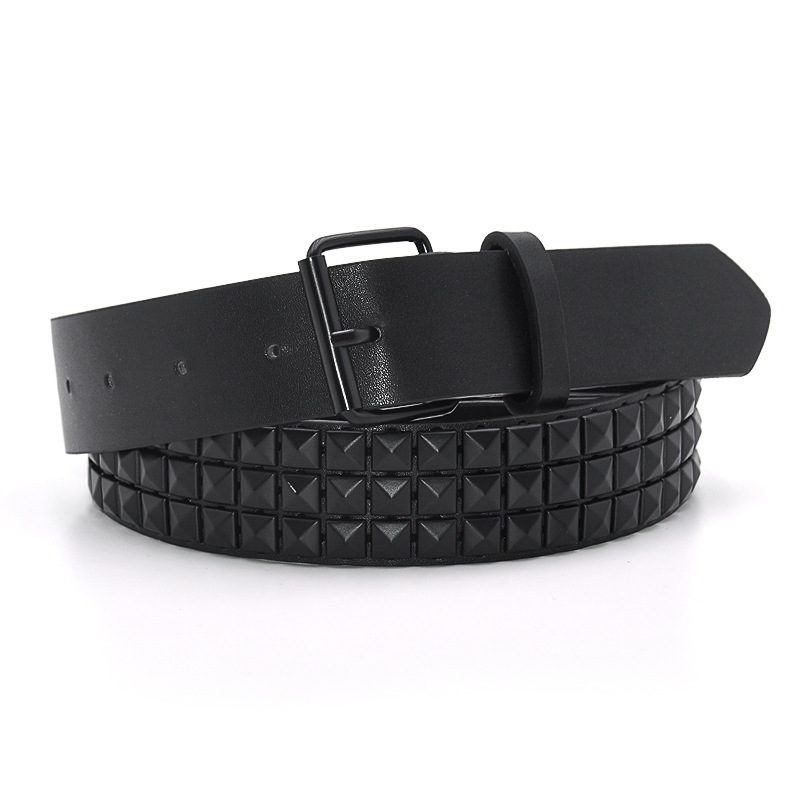 Hollow-out Rivets PU Square Buckle Metallic Belt - Image 4