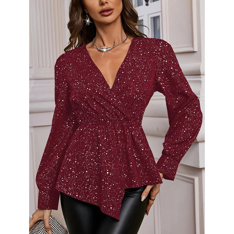 Sparkly Tops Shiny Long Sleeve Blouse