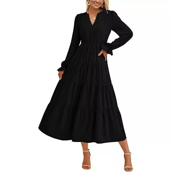 Flowy Long Layered Ruffled Dress