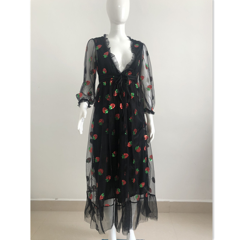 Long-sleeved Sequin Embroidery Dress With Ruffles - Image 10