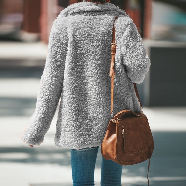 Lapel Fluffy Furry Faux Fur Overcoat - Image 3