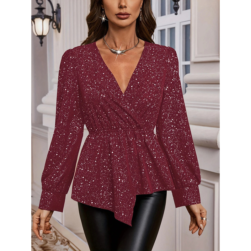 Sparkly Tops Shiny Long Sleeve Blouse - Image 7