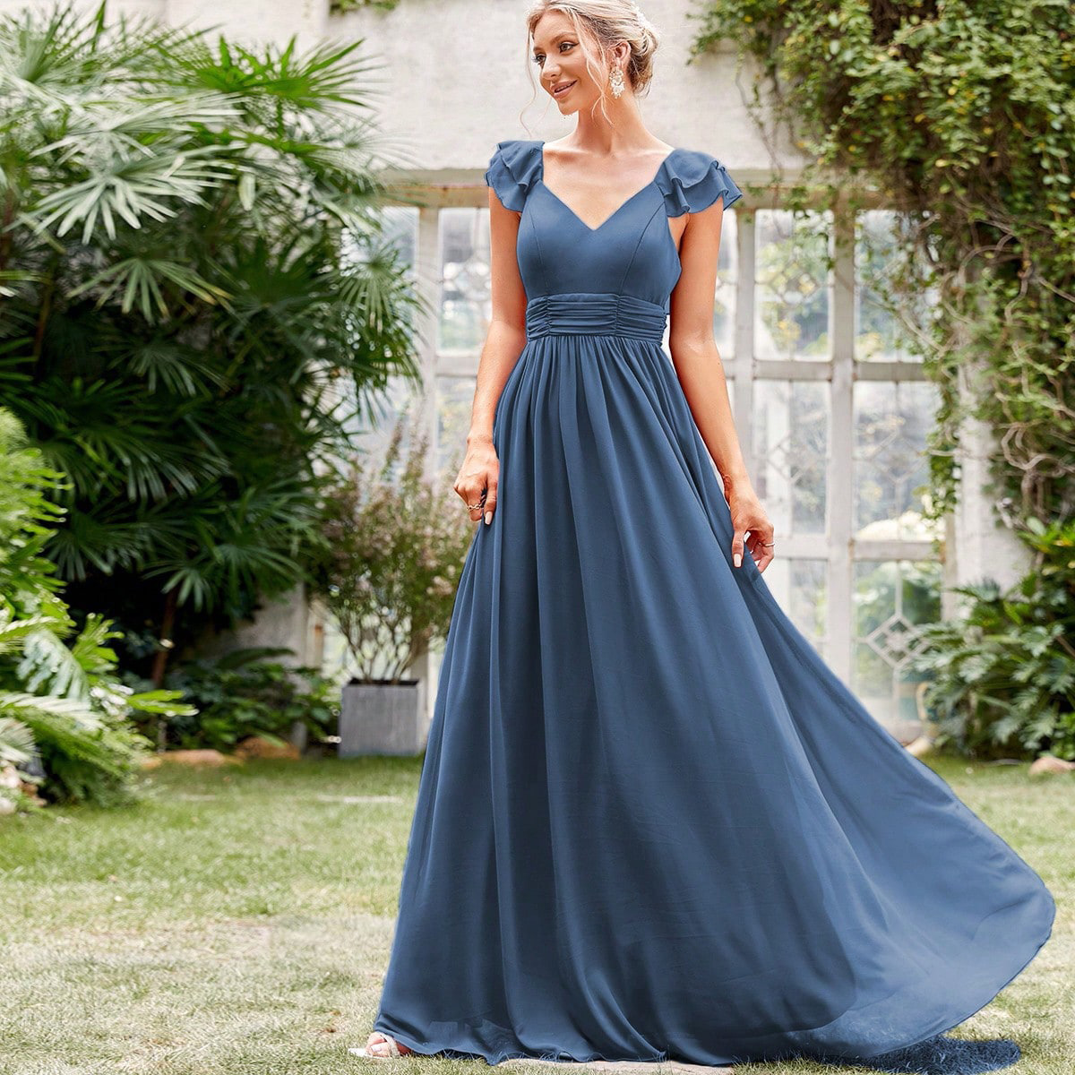 Chiffon Long V-Neck Cocktail Party Evening Dress