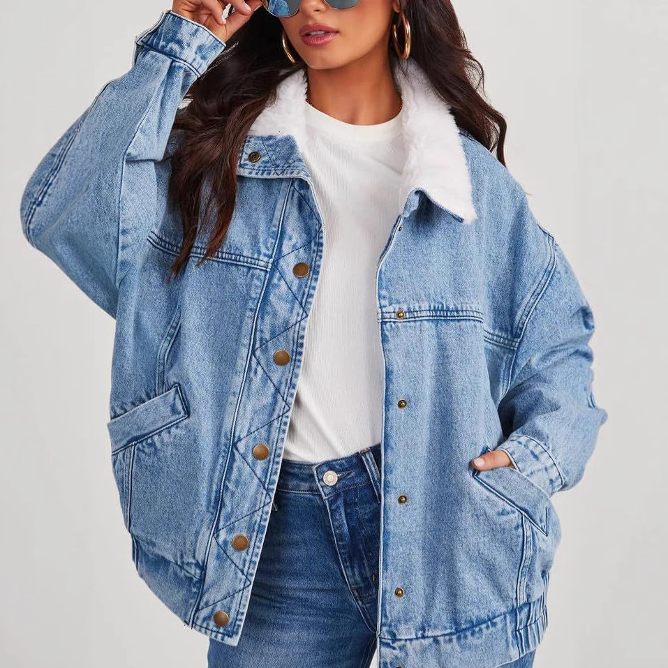 Women's Denim Fur Collar Coat