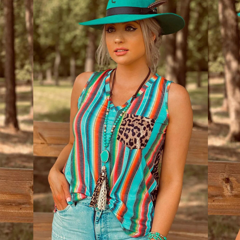 Leopard Print Color Stripes Top