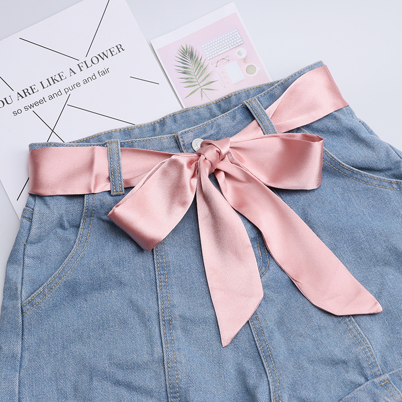 Fashion Solid Color Extra Long Wide Ribbon Belt