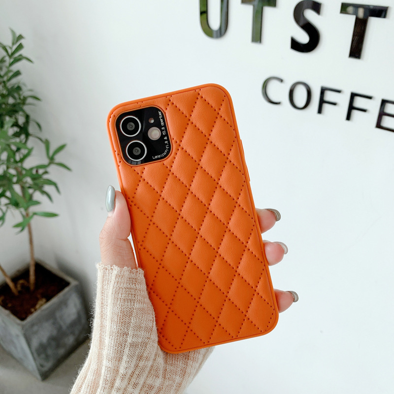 Solid Color Diamond Plaid Lambskin Phone Case - Image 9