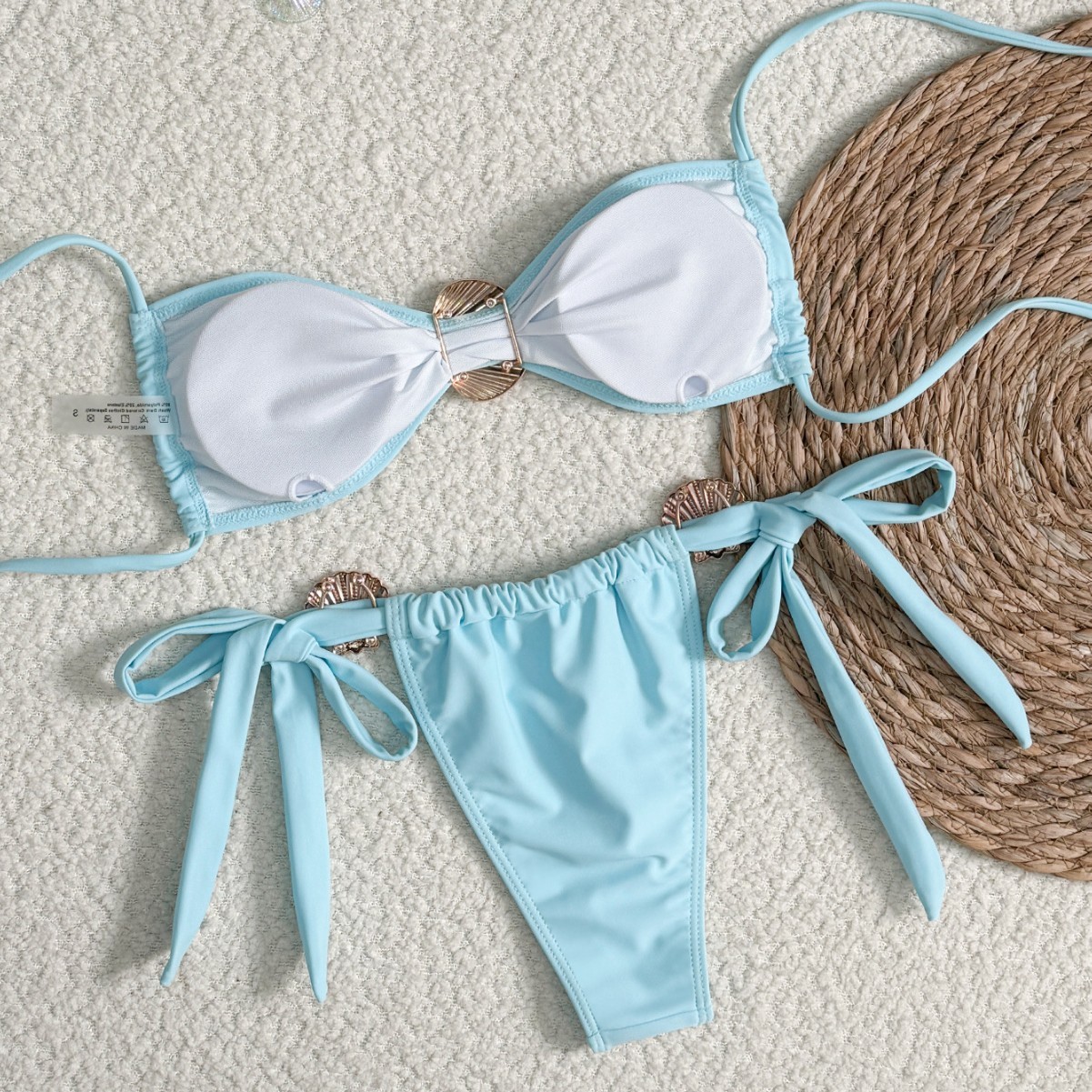 Metal Shell High Waist Lace-up Swimsuit - Image 3