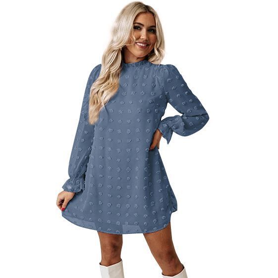 Long-sleeved Bubble Lace Collar Dress Women - Image 5