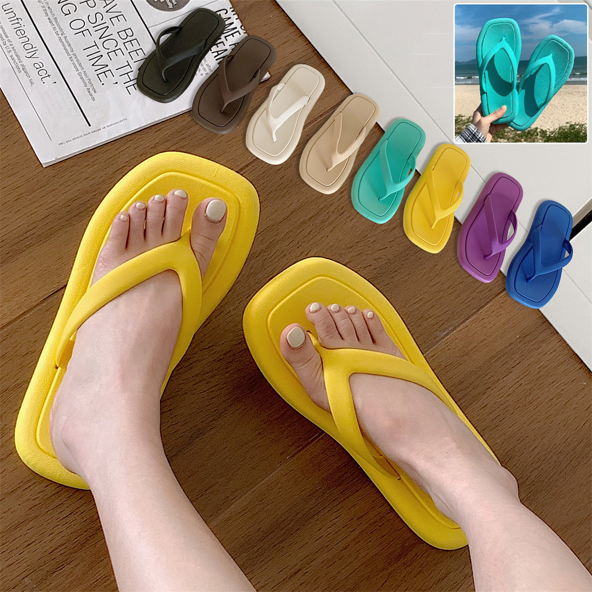 Fashion Solid Color Soft Bottom Flip-Flops