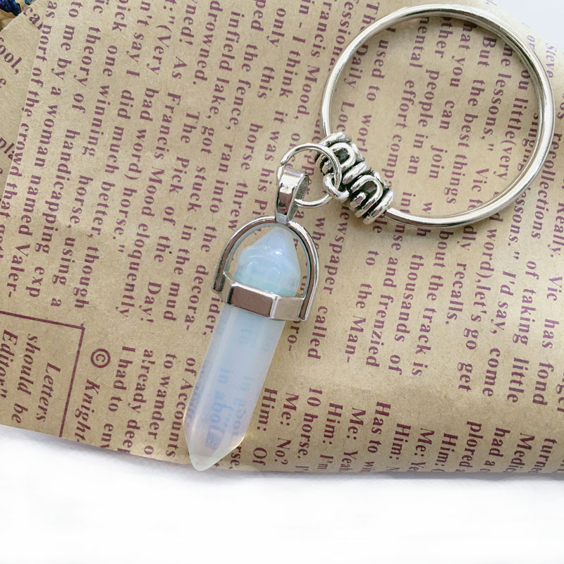 Natural Stone Hexagonal Column Alloy Keychain - Image 2