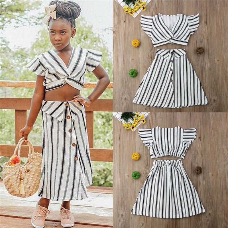 Striped Sleeveless Short Top And Long Skirt