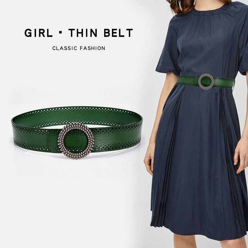 Real Leather Green Women Belt For Dresses