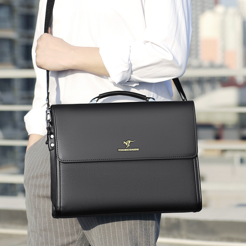 Portable Men's Horizontal Leather Briefcase