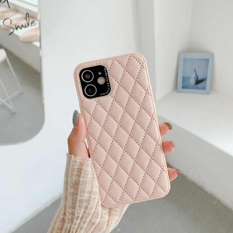 Solid Color Diamond Plaid Lambskin Phone Case - Image 6