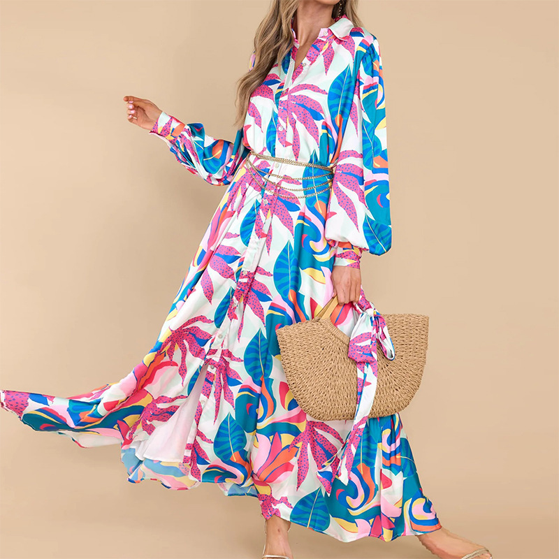 Long-sleeved Polo Collar Oversized Hem Dress