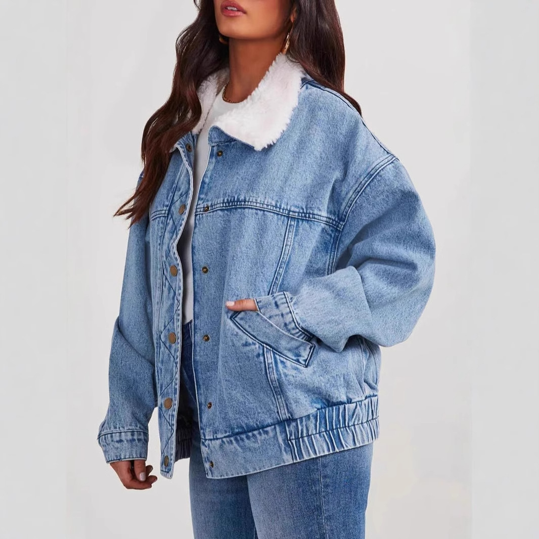 Women's Denim Fur Collar Coat - Image 5