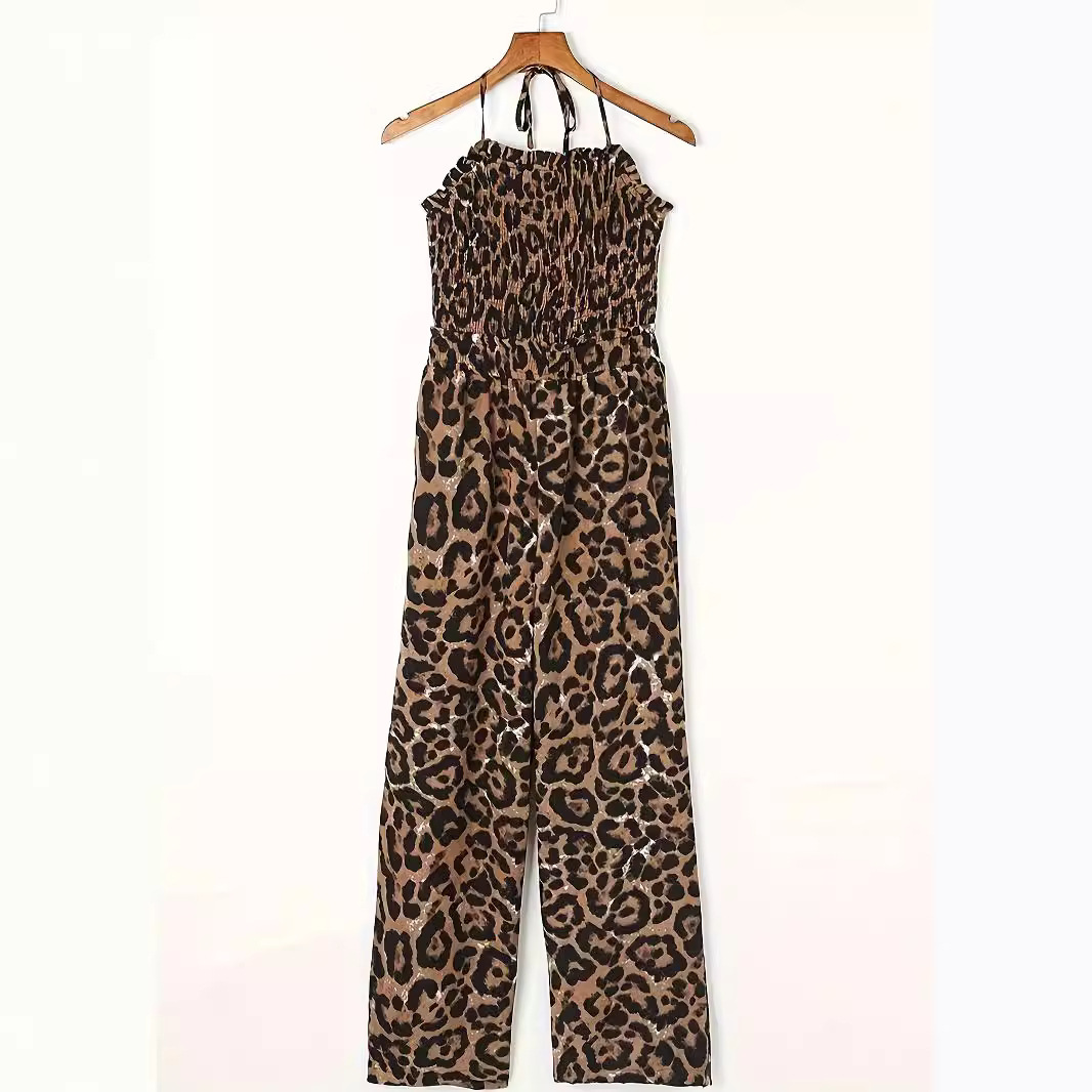 Women's Leopard Print Halter Backless Jumpsuit - Image 5