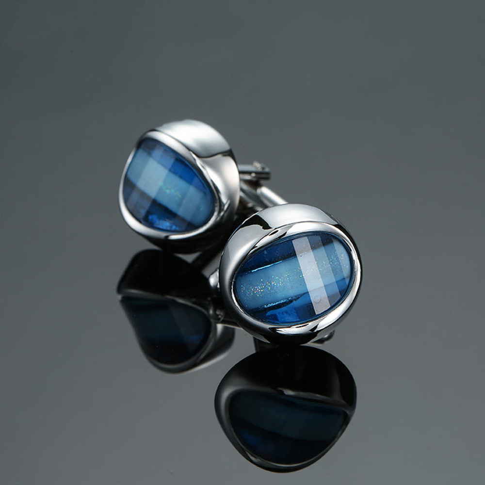 Oval Cufflinks With Blue Crystals