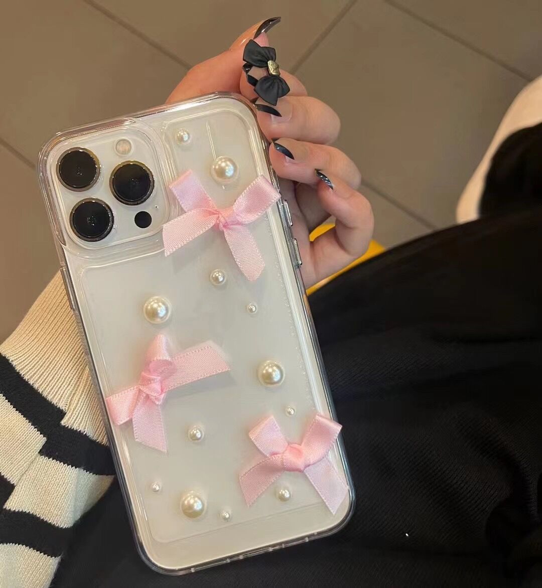 Transparent 3D Pearl Bow Phone Case - Image 9