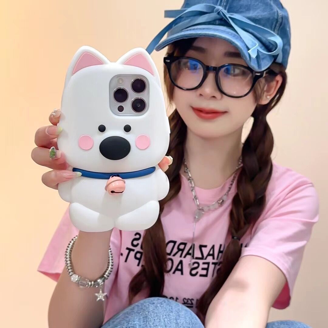 Cute Bell Little White Dog Phone Case - Image 3