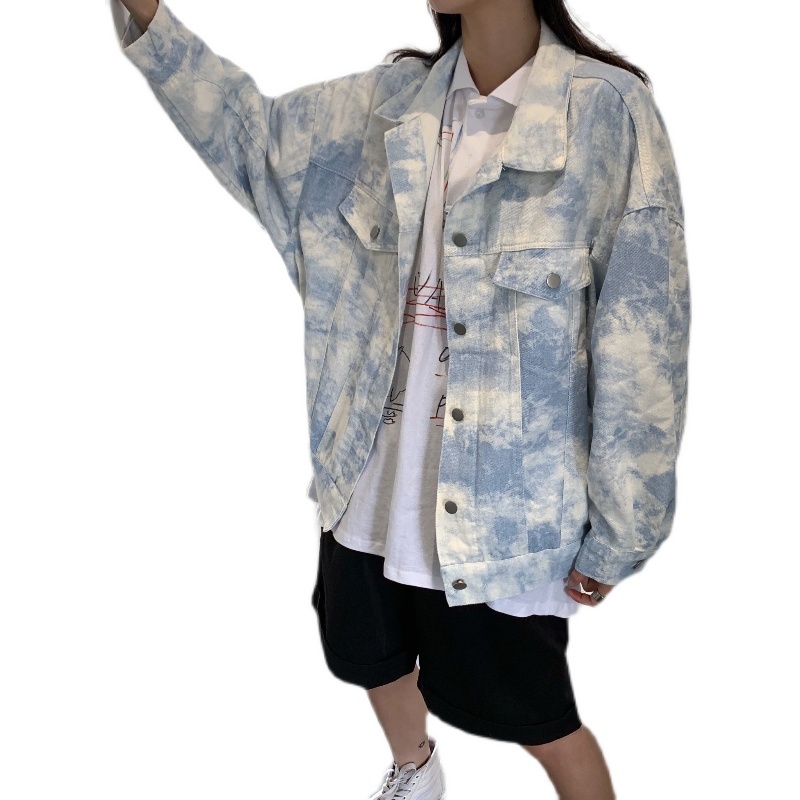 Tie-Dye Women's Peplum Loose Denim Jacket - Image 2