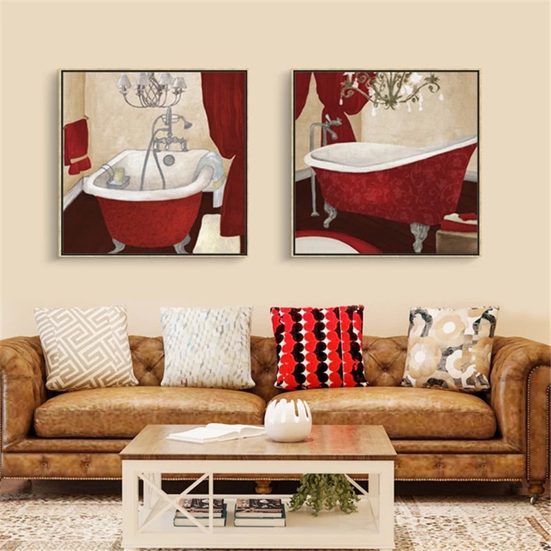 Modern Retro Bathroom Canvas Mural Poster Wall - Image 2
