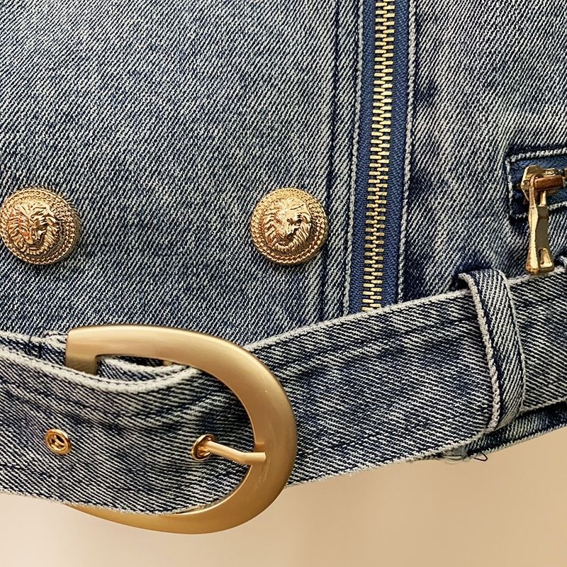 Locomotive Washed Denim Jacket With Metal Buckle - Image 3
