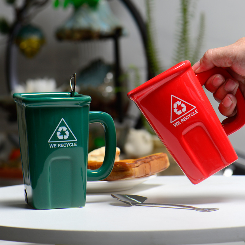Square Trash Can Ceramic Mug