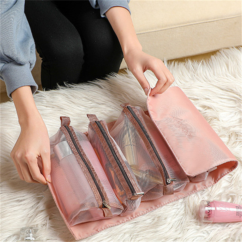 4 In 1 Zipper Mesh Separable Cosmetics Bag For Women - Image 5