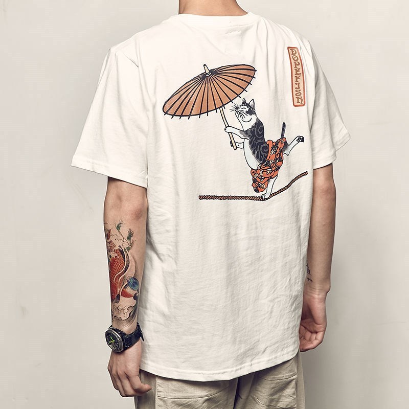 Fashion Acrobatics Cat Printing T-Shirt - Image 2