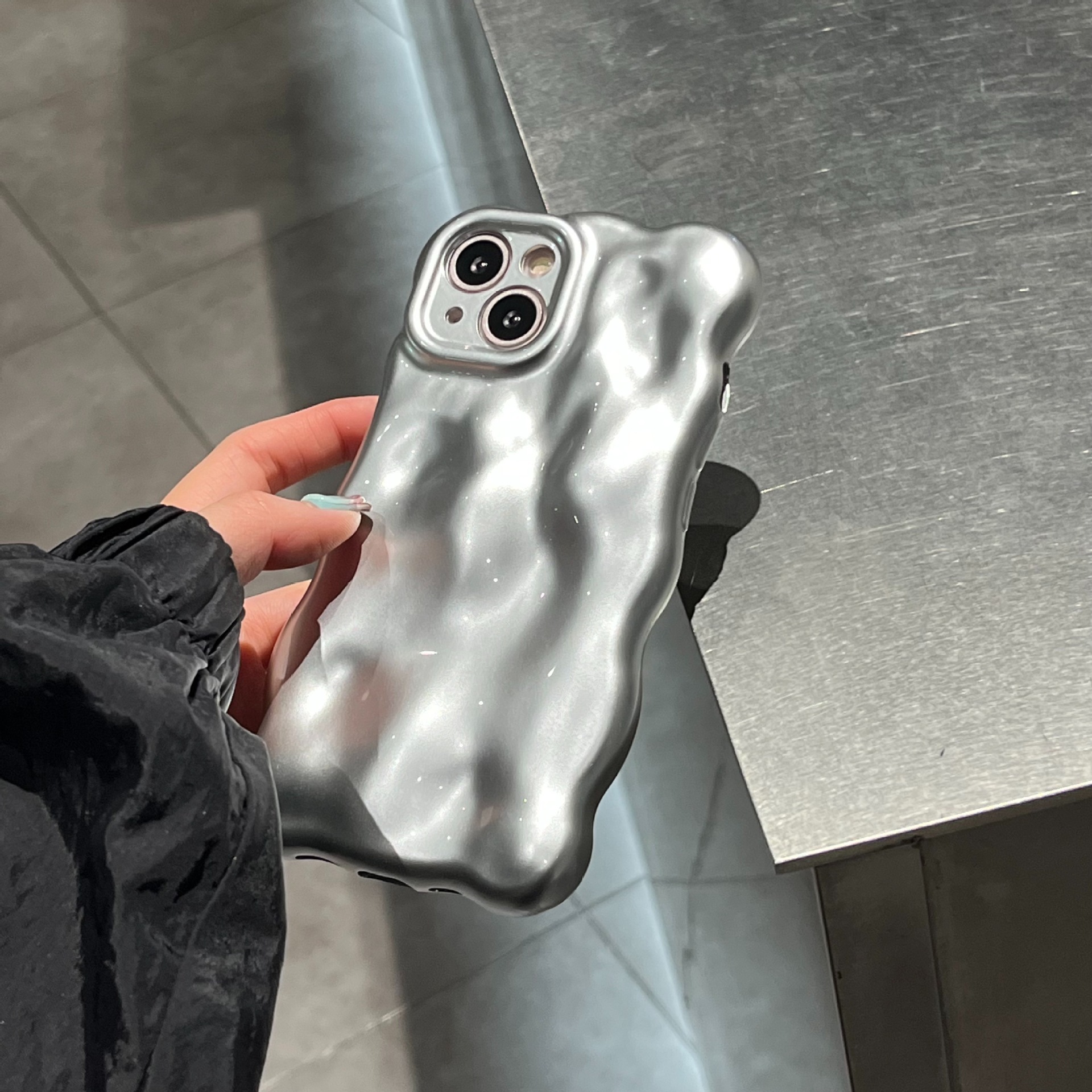 Matte Silver Bubble Phone Case - Image 6