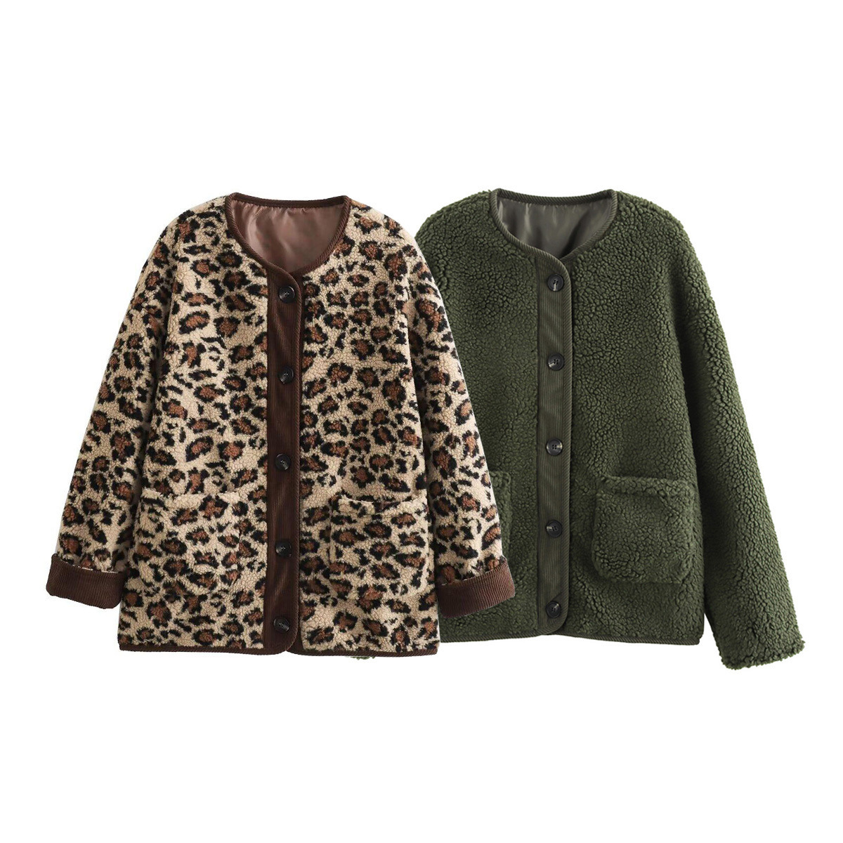 Printed Loose Lamb Fur Leopard Coat - Image 9