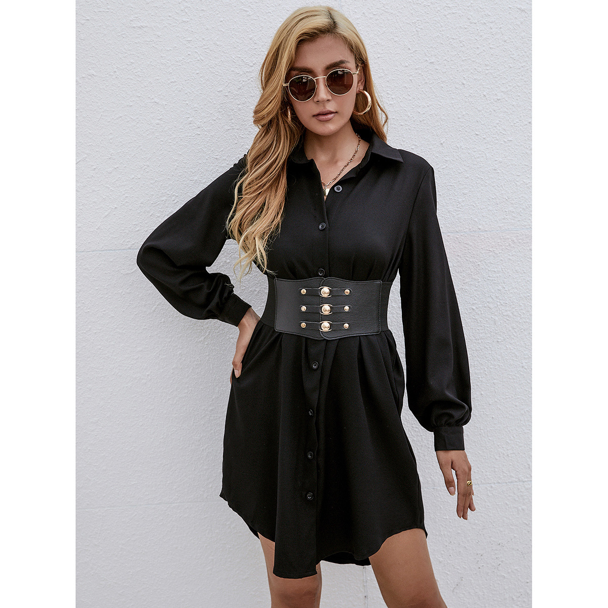 Long Sleeve Shirt Belted Dress - Image 4
