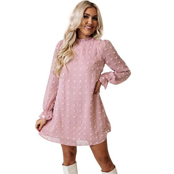 Long-sleeved Bubble Lace Collar Dress Women - Image 6