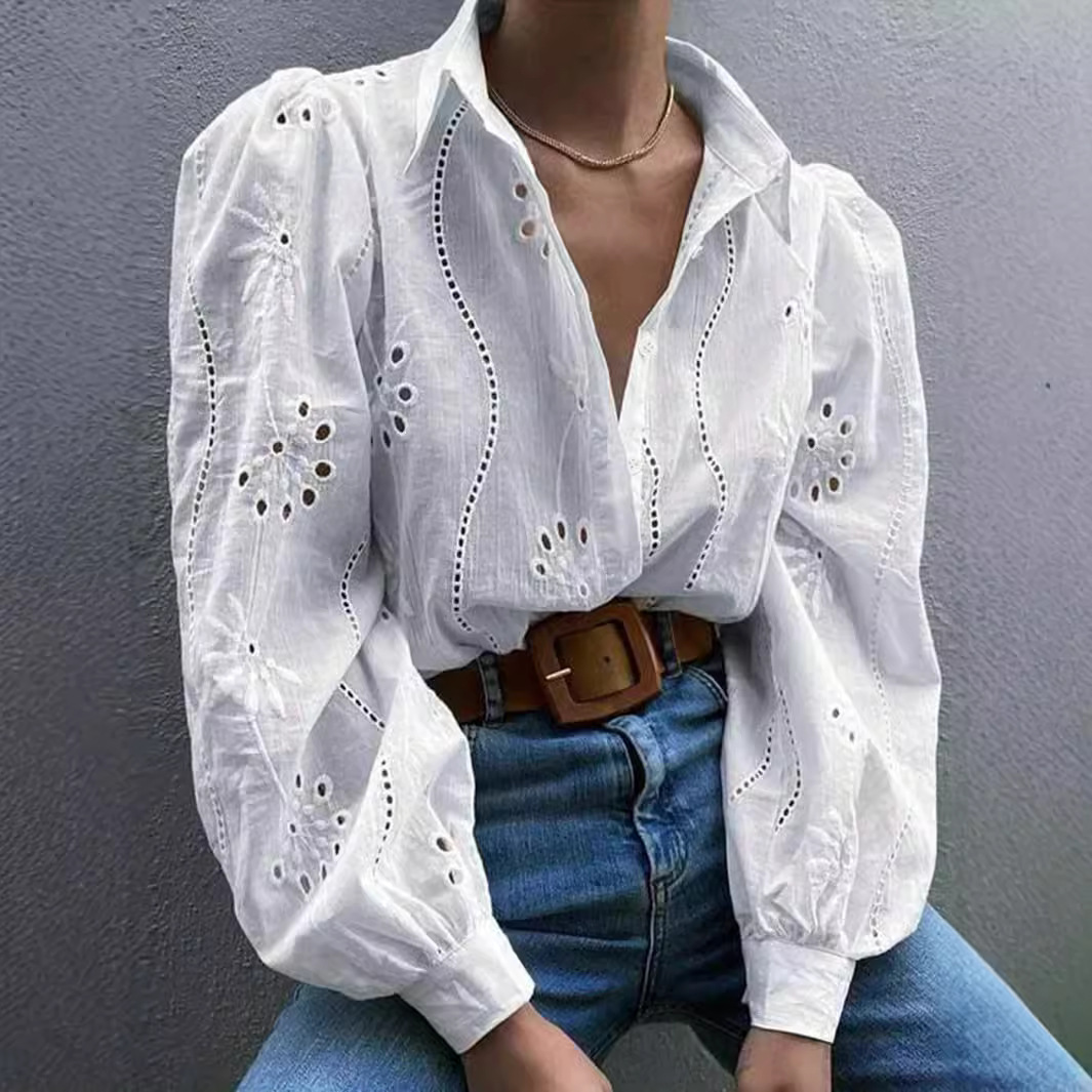 Embroidered Long-sleeved Lapel Shirt - Image 7