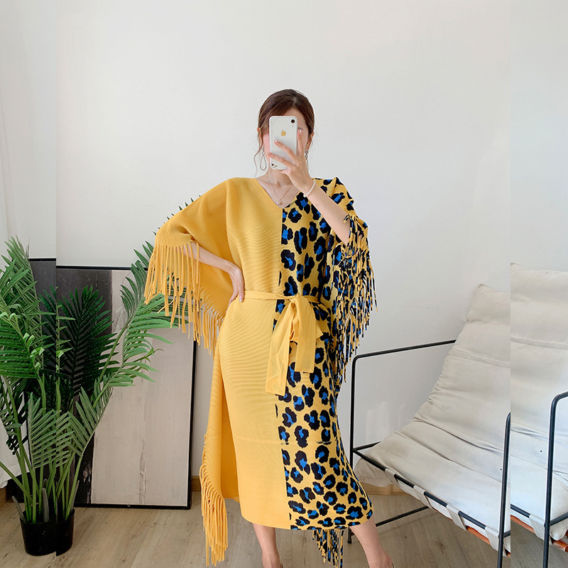 Women's Leopard Print Pleated Color-matching Dress - Image 10