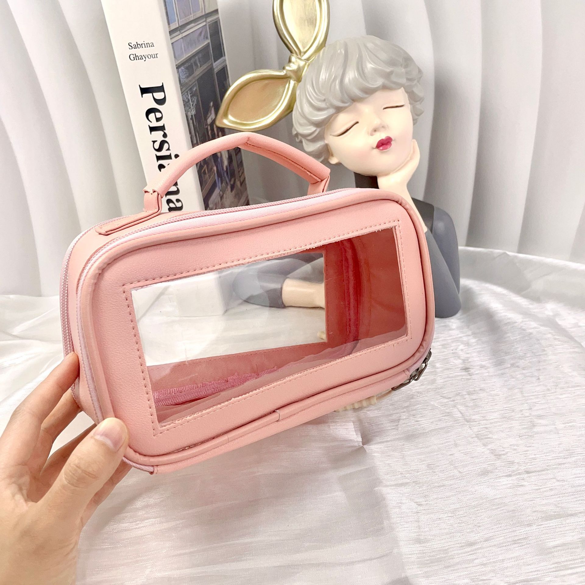 Transparent And Portable Leather Cosmetic Bag