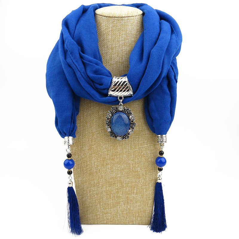 Ethnic Style Peacock Pendant Gem Tassel Scarf